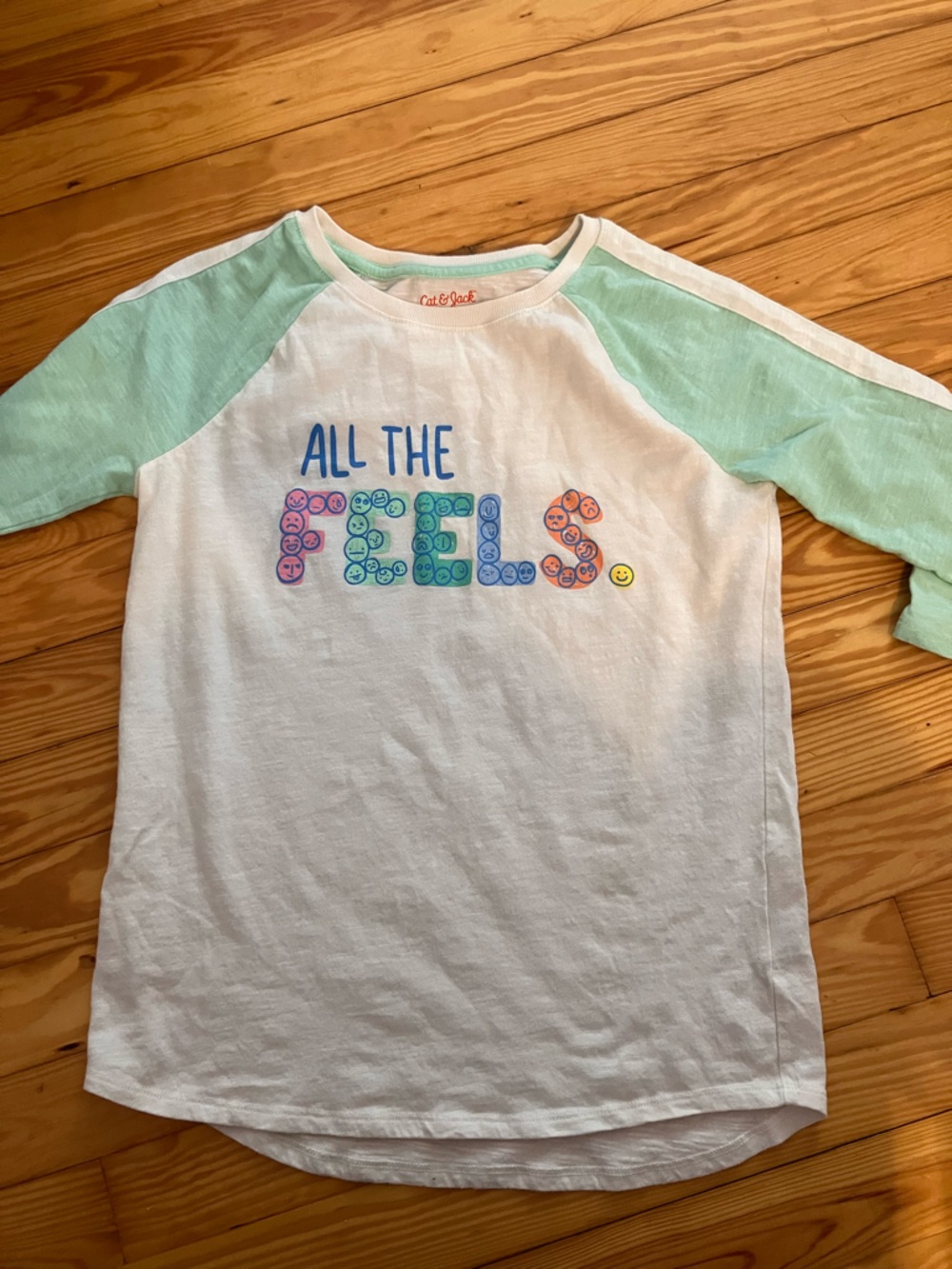 Cat & Jack White and Mint 'All The Feels' Raglan Tee 14/16